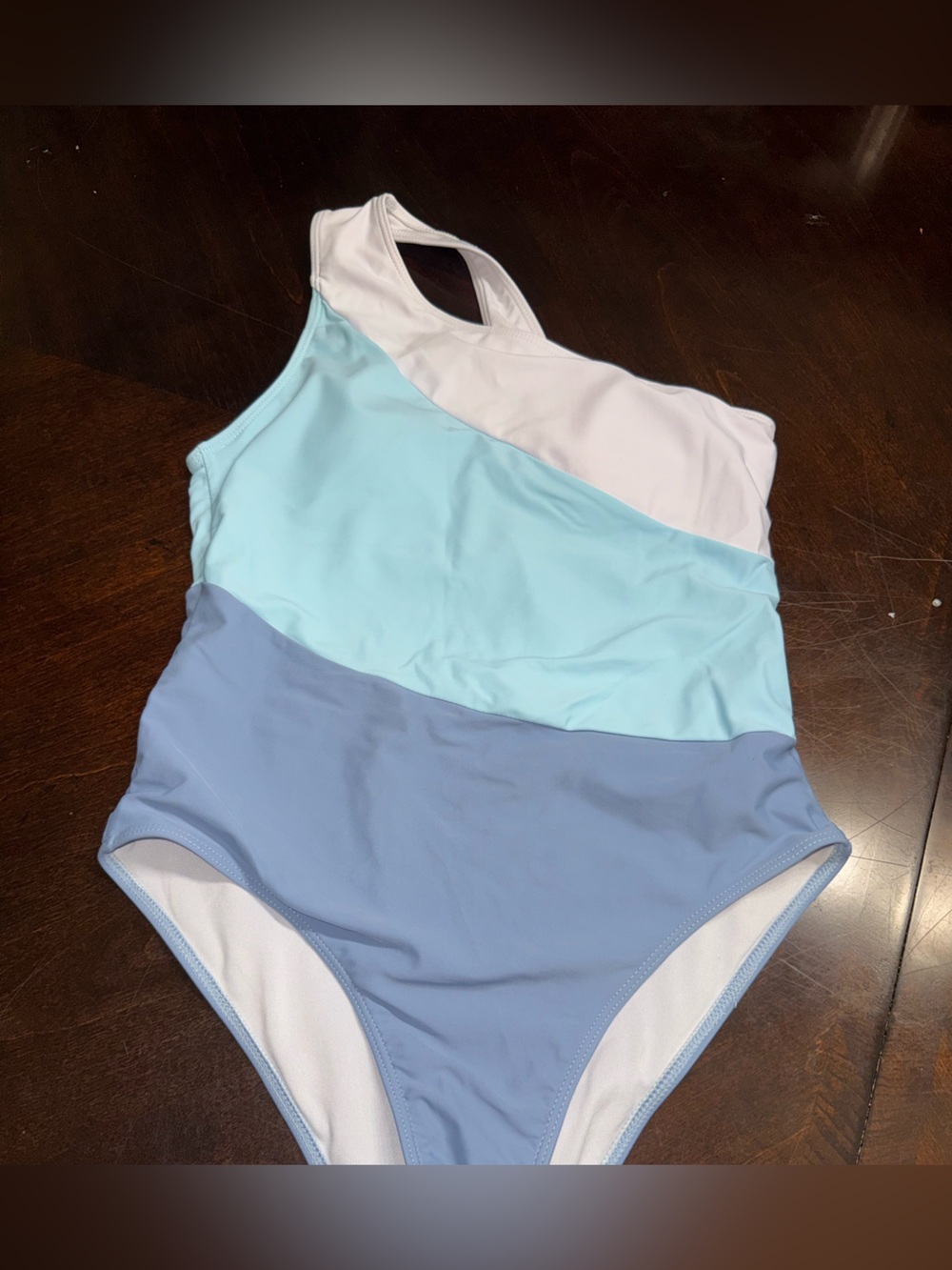 SHEIN Colorblock One-Piece Swimsuit in White, Light Blue and Periwinkle